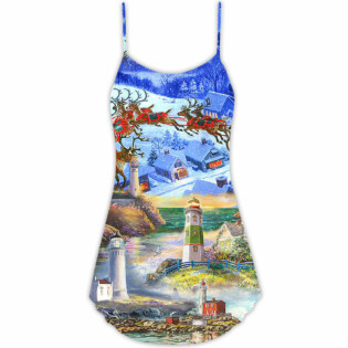 Lighthouse Christmas Santa Through The Storm - V-neck Sleeveless Cami Dress - Owl Ohh - Owl Ohh