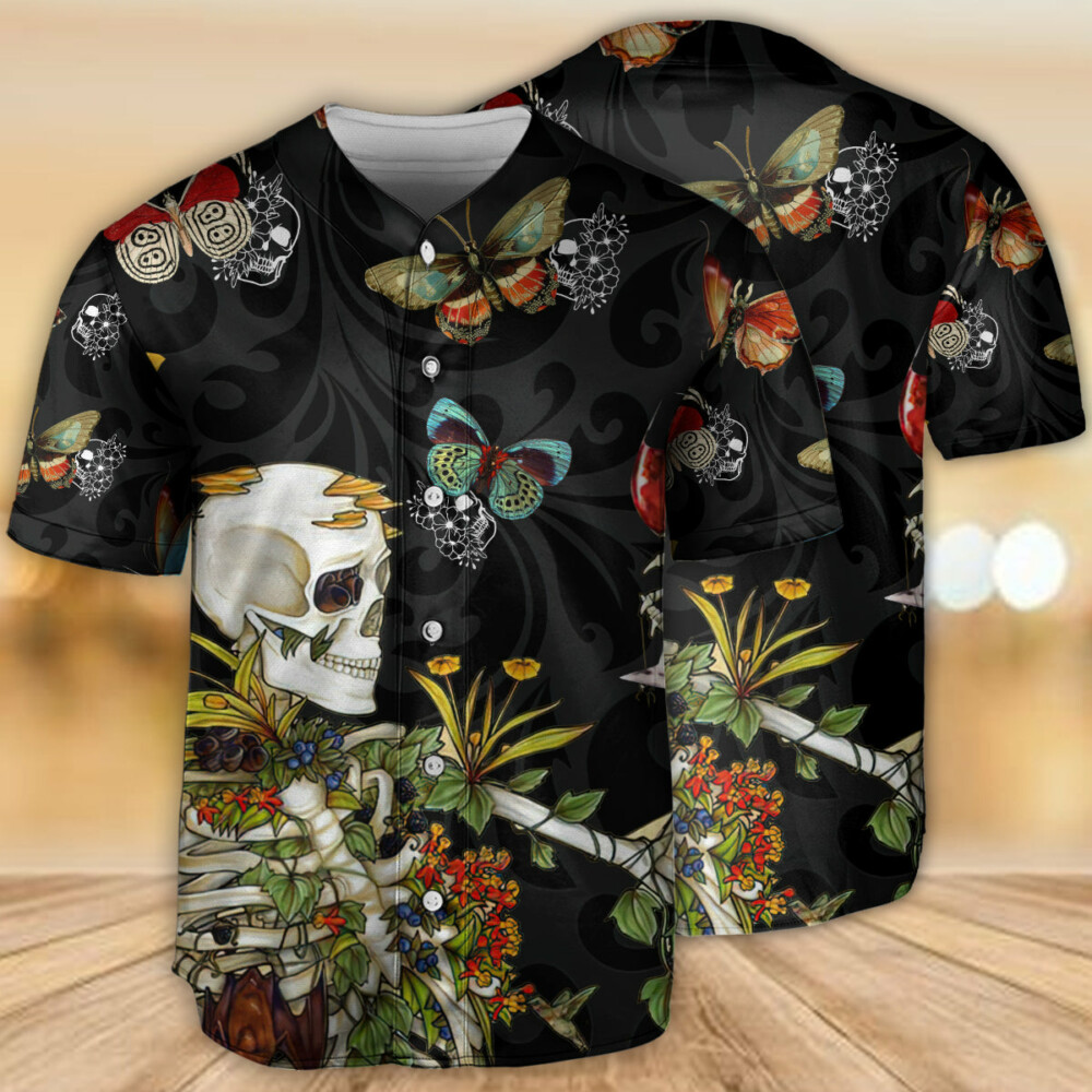 Skull Love Butterfly Overnight - Baseball Jersey - Owl Ohh - Owl Ohh