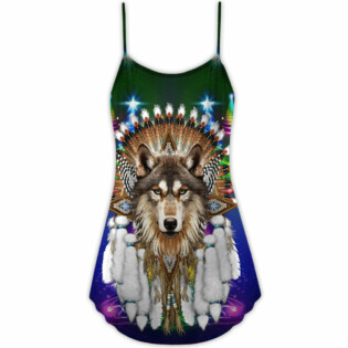 Christmas Native Wolf And Merry Xmas - V-neck Sleeveless Cami Dress - Owl Ohh - Owl Ohh