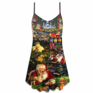 Christmas Merry Xmas Santa Toys Train Factory - V-neck Sleeveless Cami Dress - Owl Ohh - Owl Ohh