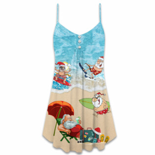 Christmas Santa Play On Beach - V-neck Sleeveless Cami Dress - Owl Ohh - Owl Ohh