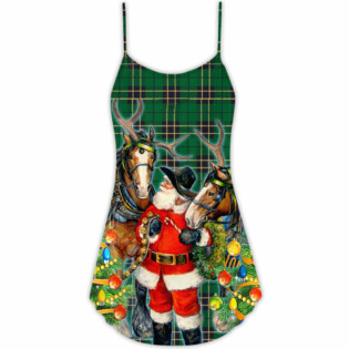 Santa Cowboy Christmas Green Style - V-neck Sleeveless Cami Dress - Owl Ohh - Owl Ohh