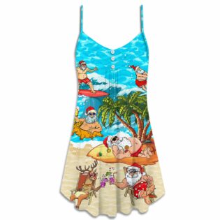Christmas Santa Claus Chilling On The Beach Mele Kalikimaka Funny - V-neck Sleeveless Cami Dress - Owl Ohh - Owl Ohh