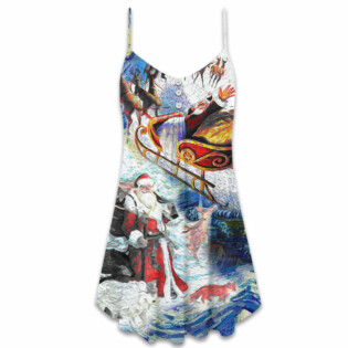 Christmas Friendly Santa With Animals - V-neck Sleeveless Cami Dress - Owl Ohh - Owl Ohh