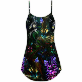 Cat Lovely Don't Care - V-neck Sleeveless Cami Dress - Owl Ohh - Owl Ohh