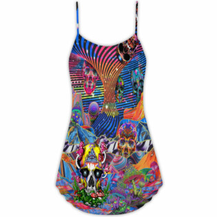 Hippie Love Life Mix Color Skull - V-neck Sleeveless Cami Dress - Owl Ohh - Owl Ohh