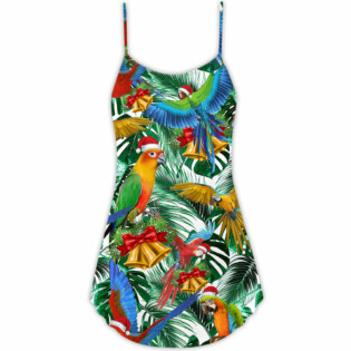 Christmas Parrot Love Xmas Tropical Leaf - V-neck Sleeveless Cami Dress - Owl Ohh - Owl Ohh