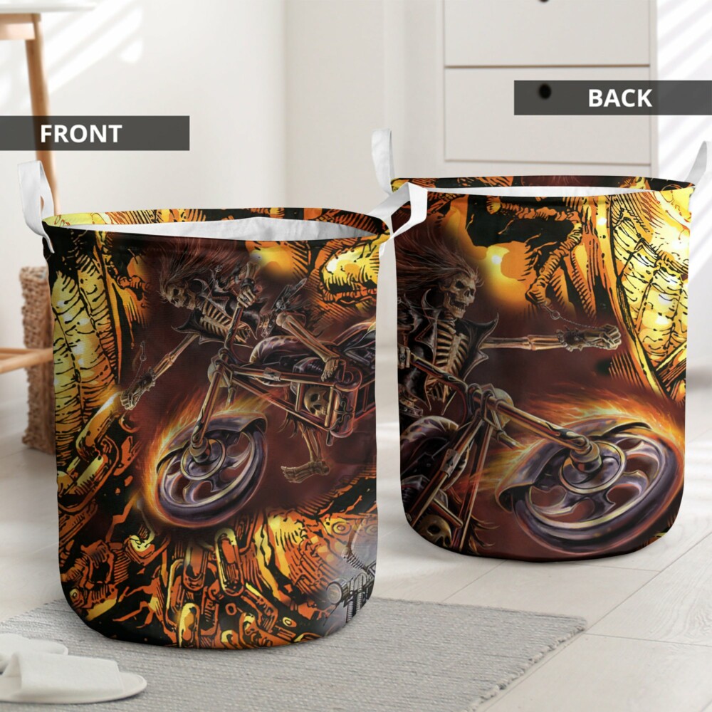 Skull Motorcycle Racing Fast Fire - Laundry Basket - Owl Ohh - Owl Ohh