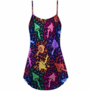 Mushroom Galaxy Rainbow Colorful Bright - V-neck Sleeveless Cami Dress - Owl Ohh - Owl Ohh