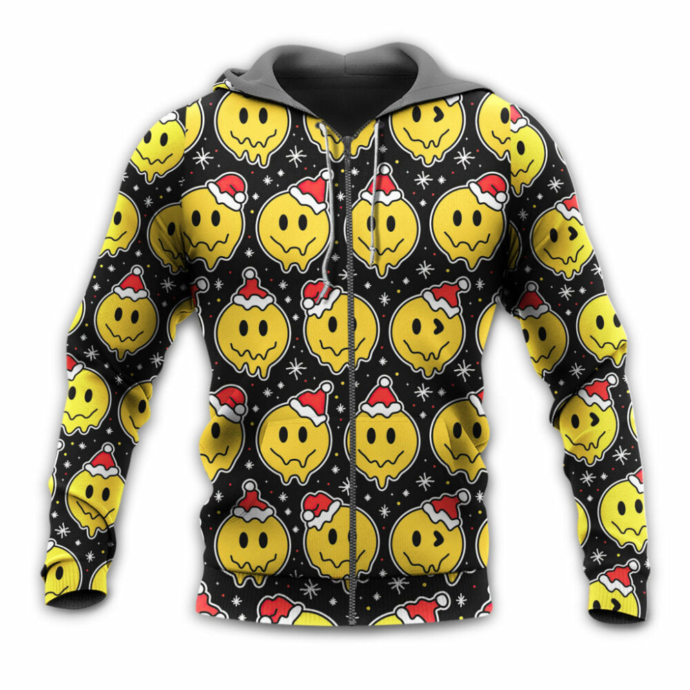 Christmas Smile Happy Face With Santa Hat - Hoodie - Owl Ohh - Owl Ohh