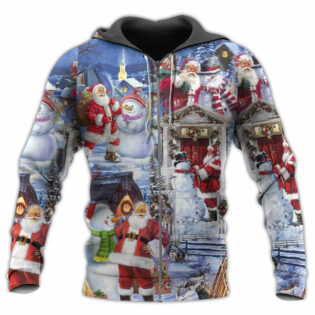 Santa And Snowman Happy Holiday Christmas - Hoodie - Owl Ohh - Owl Ohh