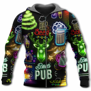 Beer Christmas Neon Art Drinking - Hoodie - Owl Ohh - Owl Ohh
