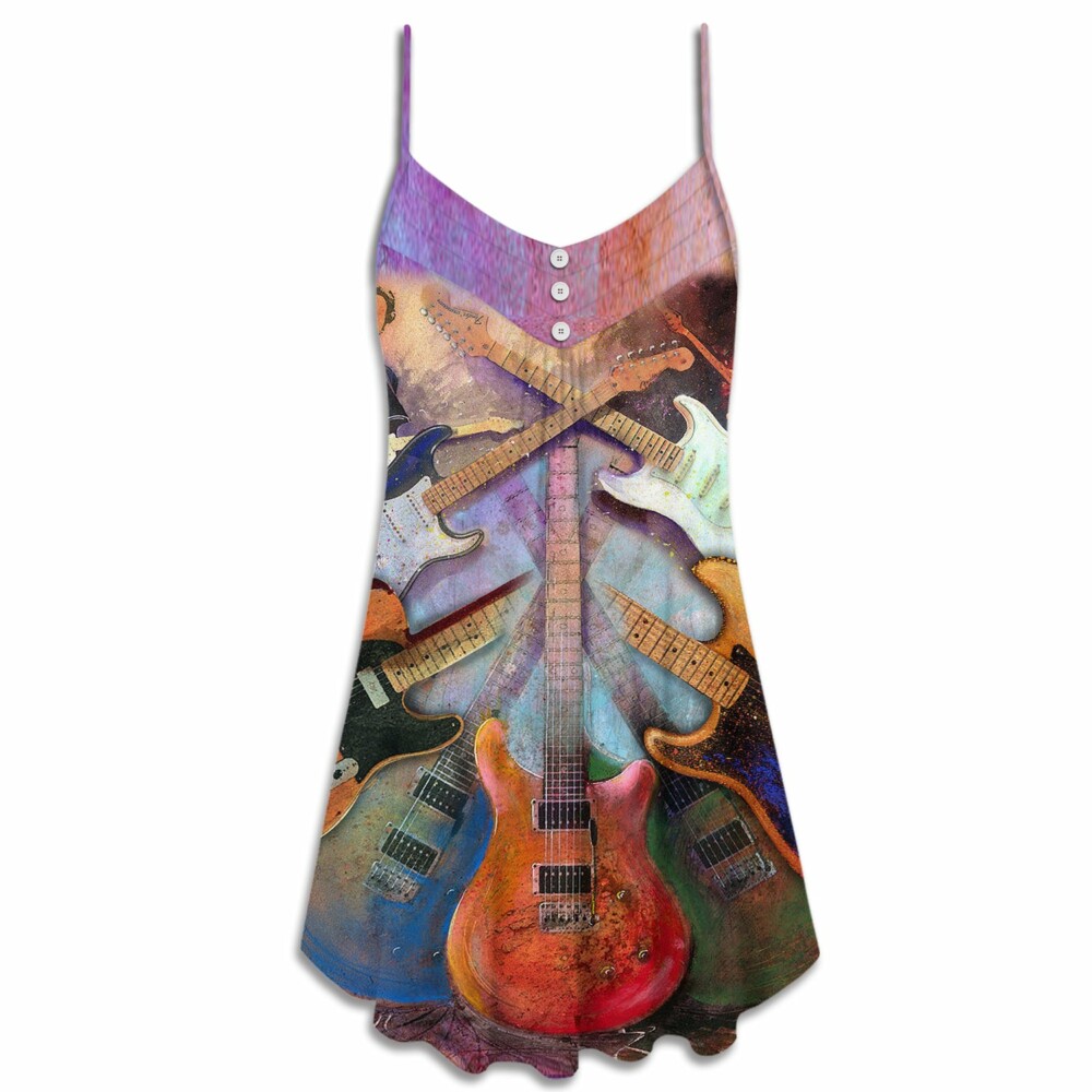 Guitar Abstract Colorful Lover Guitar Art Style - V-neck Sleeveless Cami Dress - Owl Ohh - Owl Ohh