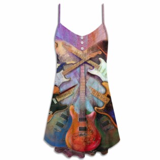 Guitar Abstract Colorful Lover Guitar Art Style - V-neck Sleeveless Cami Dress - Owl Ohh - Owl Ohh