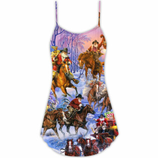 Christmas Santa And Horse Ho Ho Ho Everywhere Merry Xmas - V-neck Sleeveless Cami Dress - Owl Ohh - Owl Ohh