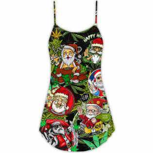 Christmas Weed Smoking Santa Hippie - V-neck Sleeveless Cami Dress - Owl Ohh - Owl Ohh