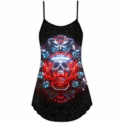 Skull Electric Dream Or Die - V-neck Sleeveless Cami Dress - Owl Ohh - Owl Ohh
