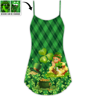 ST.Patrick's Day Lucky Lips Vibe Art Style - V-neck Sleeveless Cami Dress - Owl Ohh - Owl Ohh
