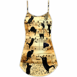 Cat Love Music Note - V-neck Sleeveless Cami Dress - Owl Ohh - Owl Ohh