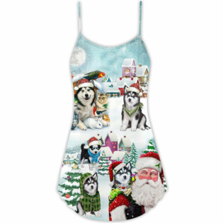 Husky Dogs Merry Christmas Dog Lover - V-neck Sleeveless Cami Dress - Owl Ohh - Owl Ohh