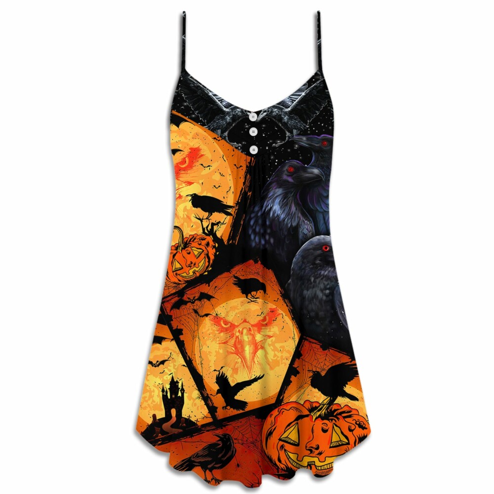 Halloween Raven Pumpkin Scary - V-neck Sleeveless Cami Dress - Owl Ohh - Owl Ohh