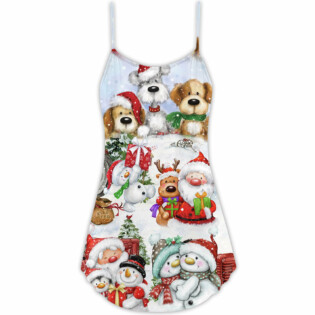 Santa And Snowman Christmas Happy Together - V-neck Sleeveless Cami Dress - Owl Ohh - Owl Ohh
