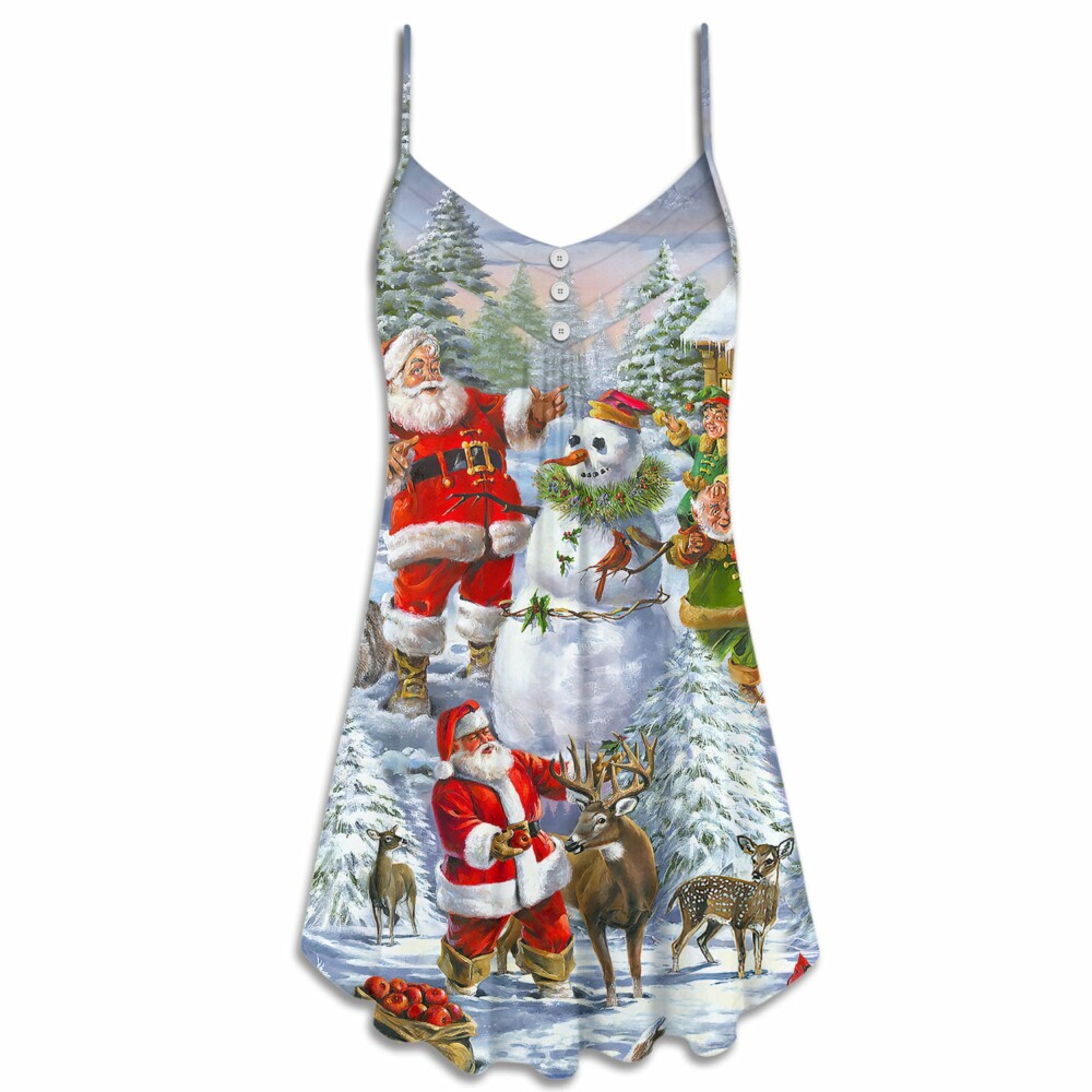 Christmas Santa Claus Snowman Elf So Happy Art Style - V-neck Sleeveless Cami Dress - Owl Ohh - Owl Ohh