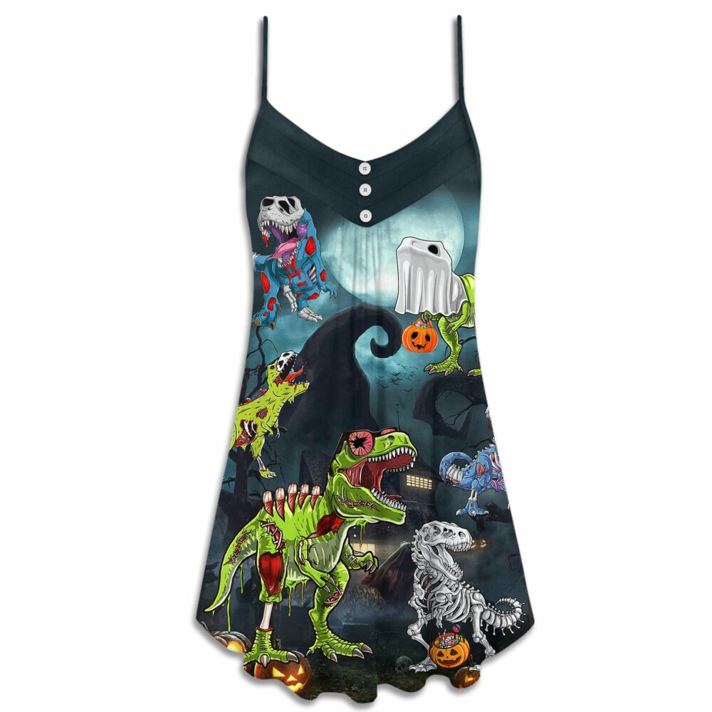 Halloween Zombie Saurus Scary - V-neck Sleeveless Cami Dress - Owl Ohh - Owl Ohh