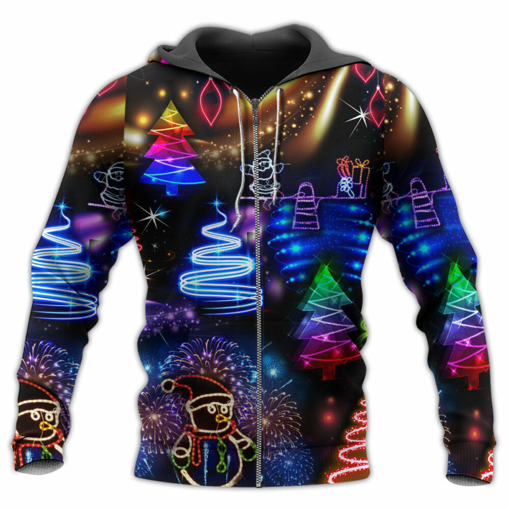 Christmas Neon Art Santa And Snowman - Hoodie - Owl Ohh - Owl Ohh
