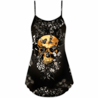 Skull Flowers Grow Out Of Dark Moments - V-neck Sleeveless Cami Dress - Owl Ohh - Owl Ohh