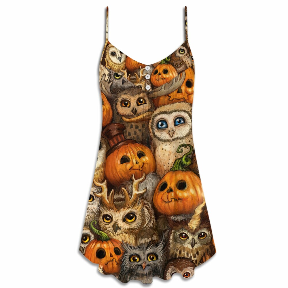 Halloween Owl Pumpkin Pattern - V-neck Sleeveless Cami Dress - Owl Ohh - Owl Ohh