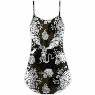 Dragon Flying With Skull Gothic Style - V-neck Sleeveless Cami Dress - Owl Ohh - Owl Ohh