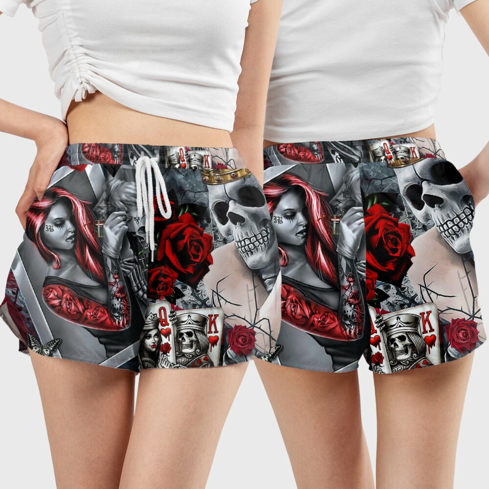 Skull Love Is Life Rose - Women's Casual Shorts - Owl Ohh - Owl Ohh