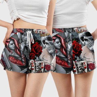 Skull Love Is Life Rose - Women's Casual Shorts - Owl Ohh - Owl Ohh
