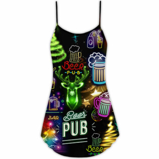 Beer Christmas Neon Art Drinking - V-neck Sleeveless Cami Dress - Owl Ohh - Owl Ohh
