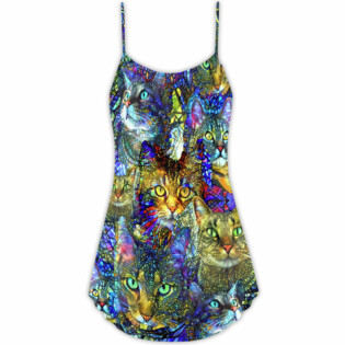 Tabby Cat Lover Art - V-neck Sleeveless Cami Dress - Owl Ohh - Owl Ohh