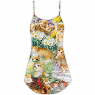 Yellow Cat Kitty Lover Art - V-neck Sleeveless Cami Dress - Owl Ohh - Owl Ohh