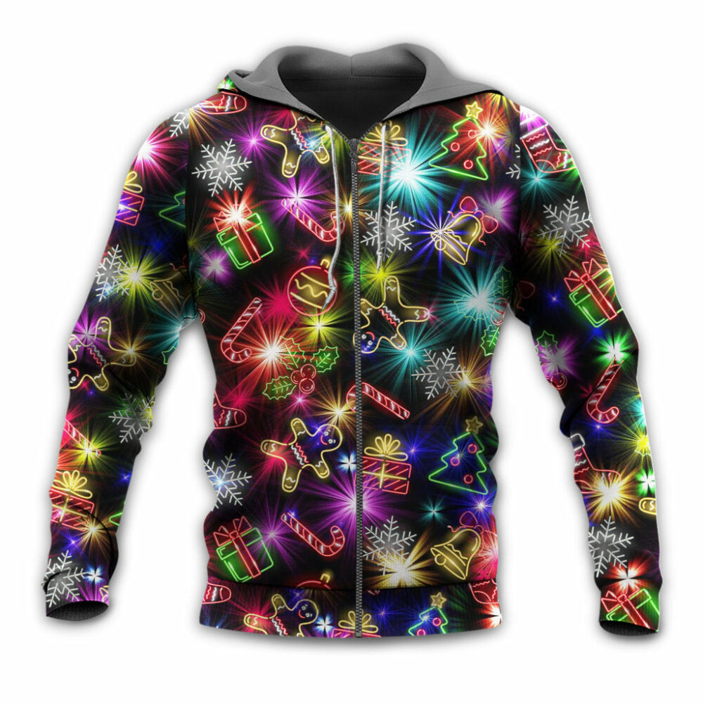 Christmas With Tree And Gift Cookies Gingerbread Man Neon Style - Hoodie - Owl Ohh - Owl Ohh