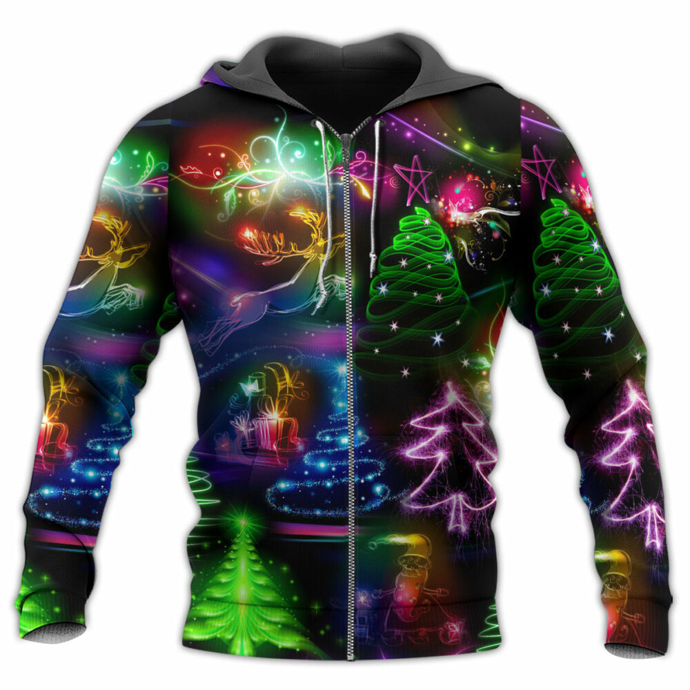 Christmas Neon Art Christmas Tree And Snowman - Hoodie - Owl Ohh - Owl Ohh