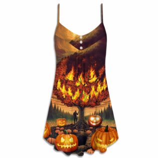 Halloween Pumpkin Burning Crazy Style - V-neck Sleeveless Cami Dress - Owl Ohh - Owl Ohh