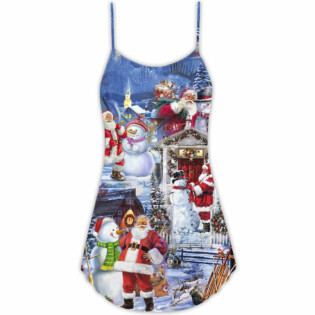 Santa And Snowman Happy Holiday Christmas - V-neck Sleeveless Cami Dress - Owl Ohh - Owl Ohh