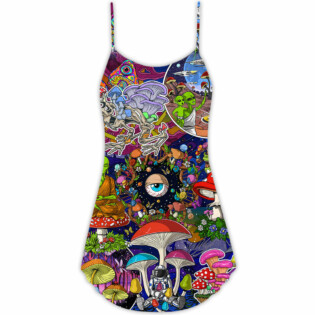 Hippie Mushroom Aliens Stay Hippie Colorful Art - V-neck Sleeveless Cami Dress - Owl Ohh - Owl Ohh