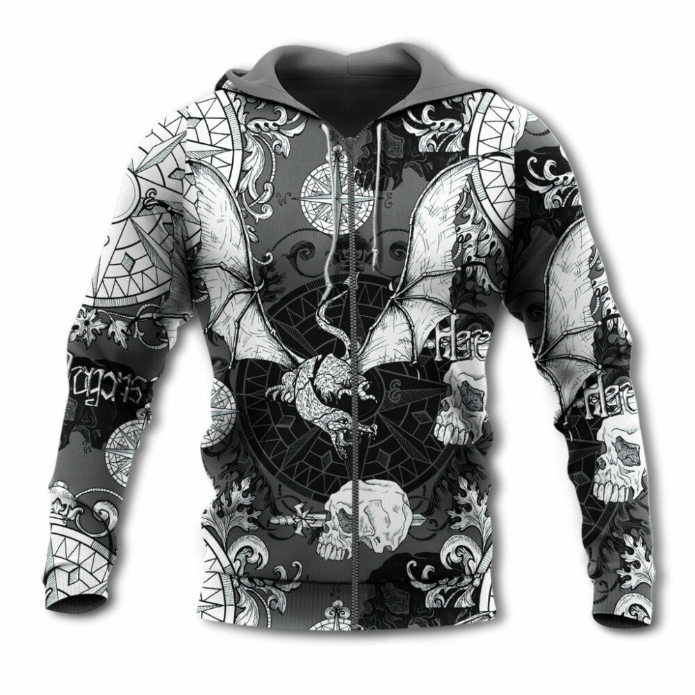 Dragon Snorting Fire Gothic Nautical Compass And Baroque - Hoodie - Owl Ohh - Owl Ohh