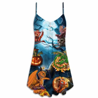 Halloween Dragon Pumpkin Scary Sky Night - V-neck Sleeveless Cami Dress - Owl Ohh - Owl Ohh