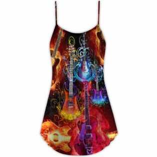 Guitar Lover Acoustic Beautiful Colorful - V-neck Sleeveless Cami Dress - Owl Ohh - Owl Ohh