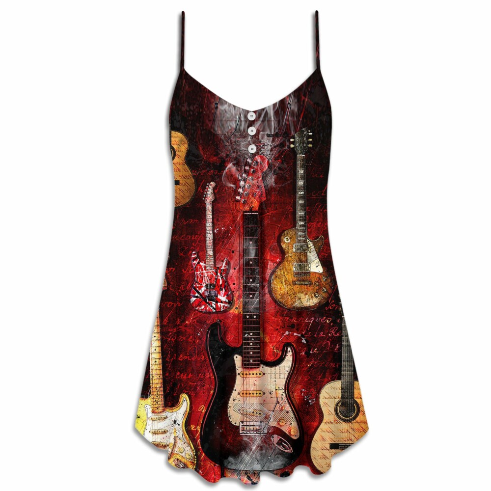 Halloween Guitar Abstract Guitar Art Style - V-neck Sleeveless Cami Dress - Owl Ohh - Owl Ohh