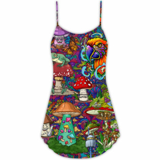 Hippie Mushroom Peace Lover - V-neck Sleeveless Cami Dress - Owl Ohh - Owl Ohh