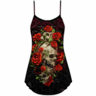 Skull And Roses Art - V-neck Sleeveless Cami Dress - Owl Ohh - Owl Ohh