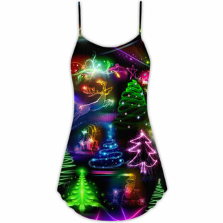 Christmas Neon Art Christmas Tree And Snowman - V-neck Sleeveless Cami Dress - Owl Ohh - Owl Ohh