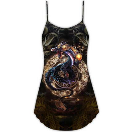 Dragon Golden Japanese Dragon - V-neck Sleeveless Cami Dress - Owl Ohh - Owl Ohh